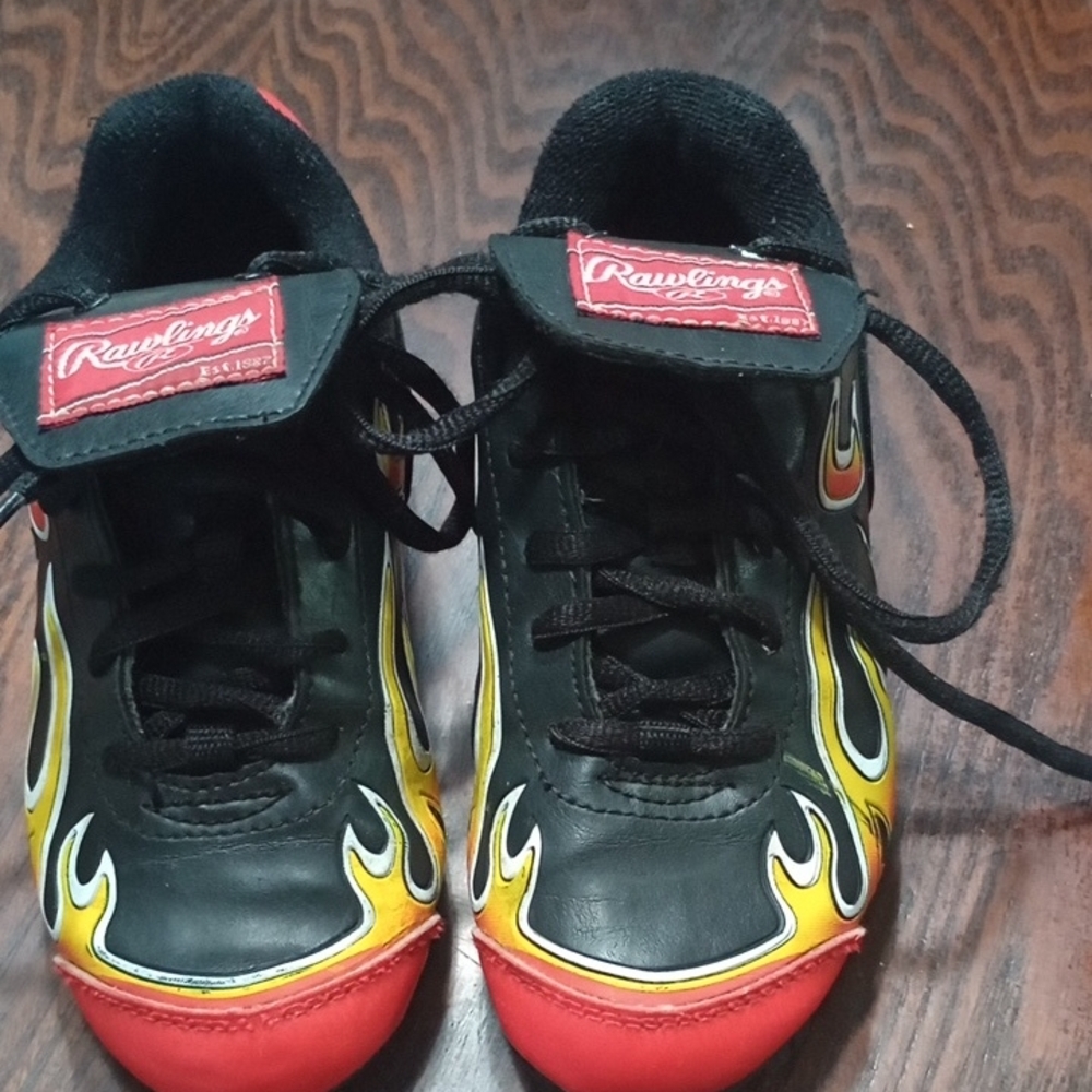 Rawlings Kids Sneakers - Black, Red, and Yellow Flame Design